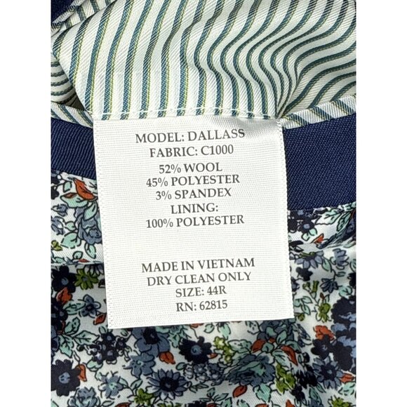 Cricketeer Dallas Men's Blazer Wool Blend Slim Fit Solid Blue Lined 44R NWT - Picture 10 of 13